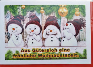 Weihnachtskarte Schneemänner Gütersloh
